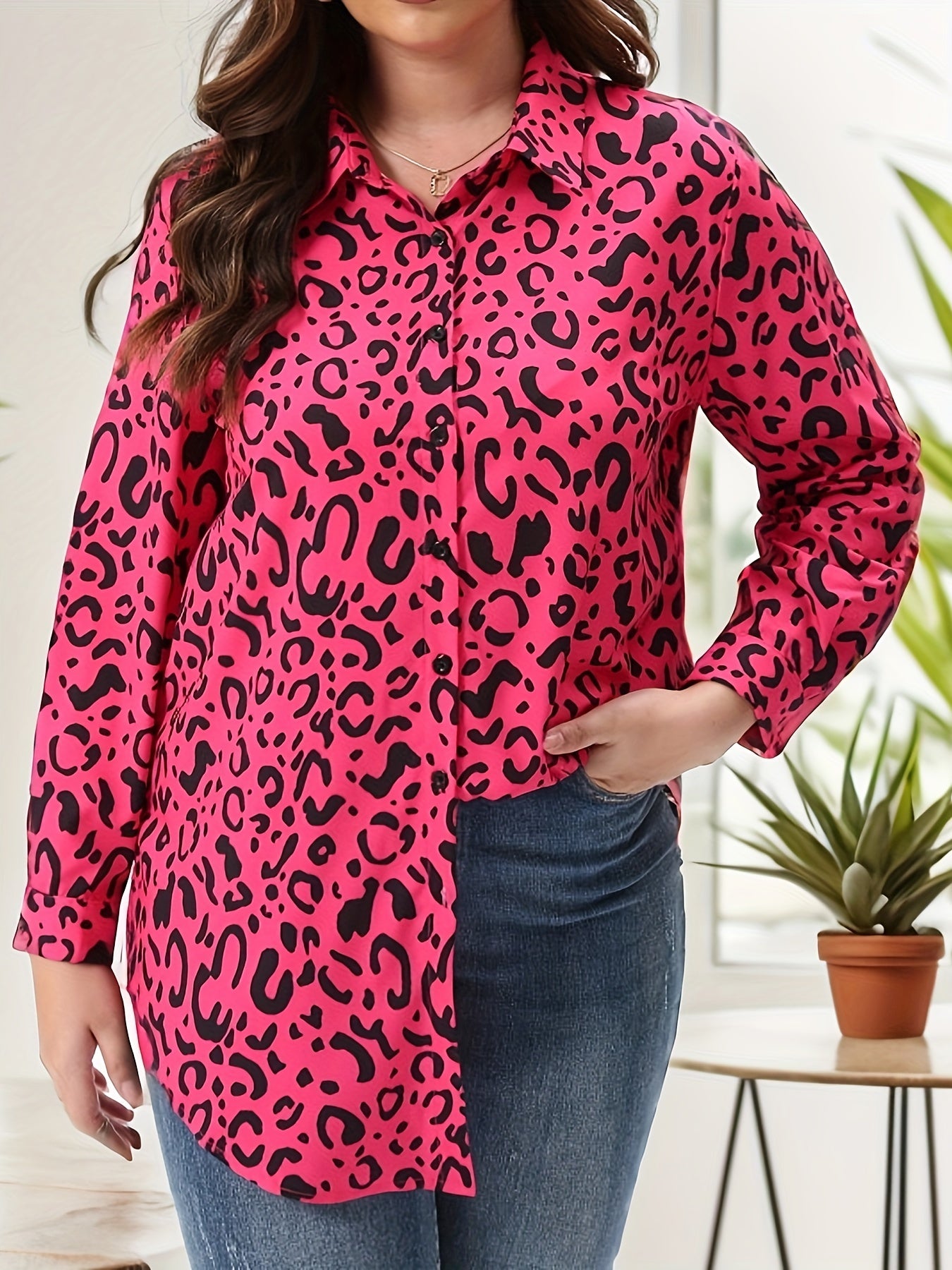  Leopard Print Long Sleeve Blouse