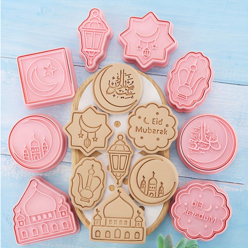 8pcs Eid Cookie Cutters Plastic Moon Star Pattern Candy Mold Eid Mubarak Biscuit