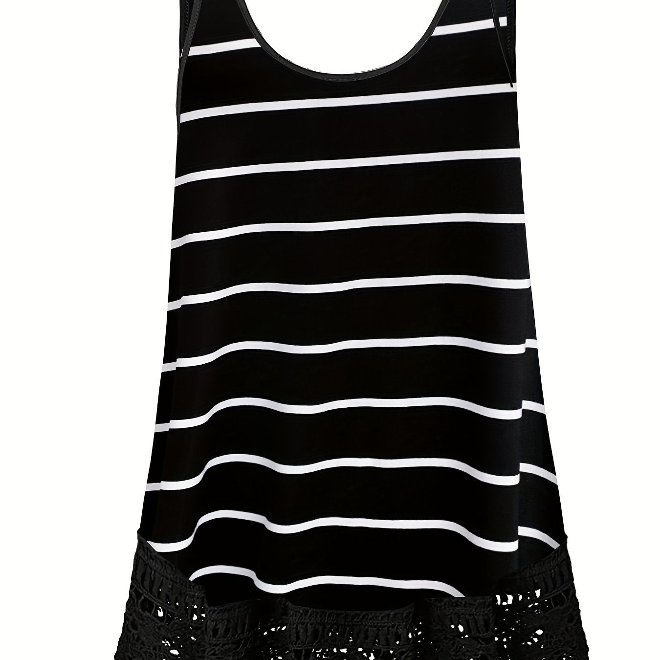  Stripe Print Lace Trim Tank Top