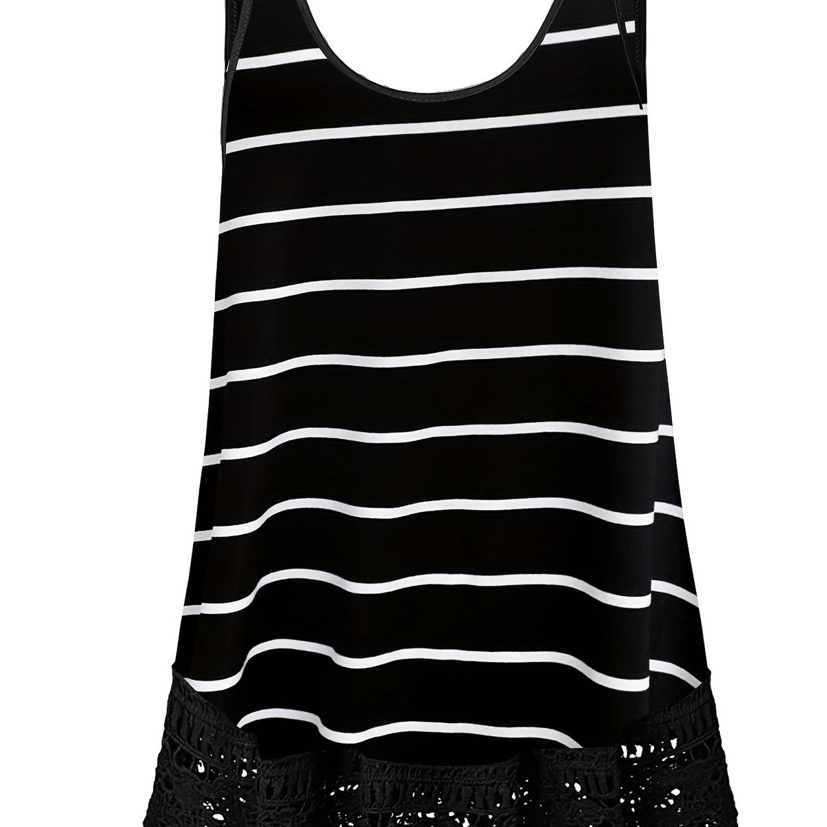  Stripe Print Lace Trim Tank Top