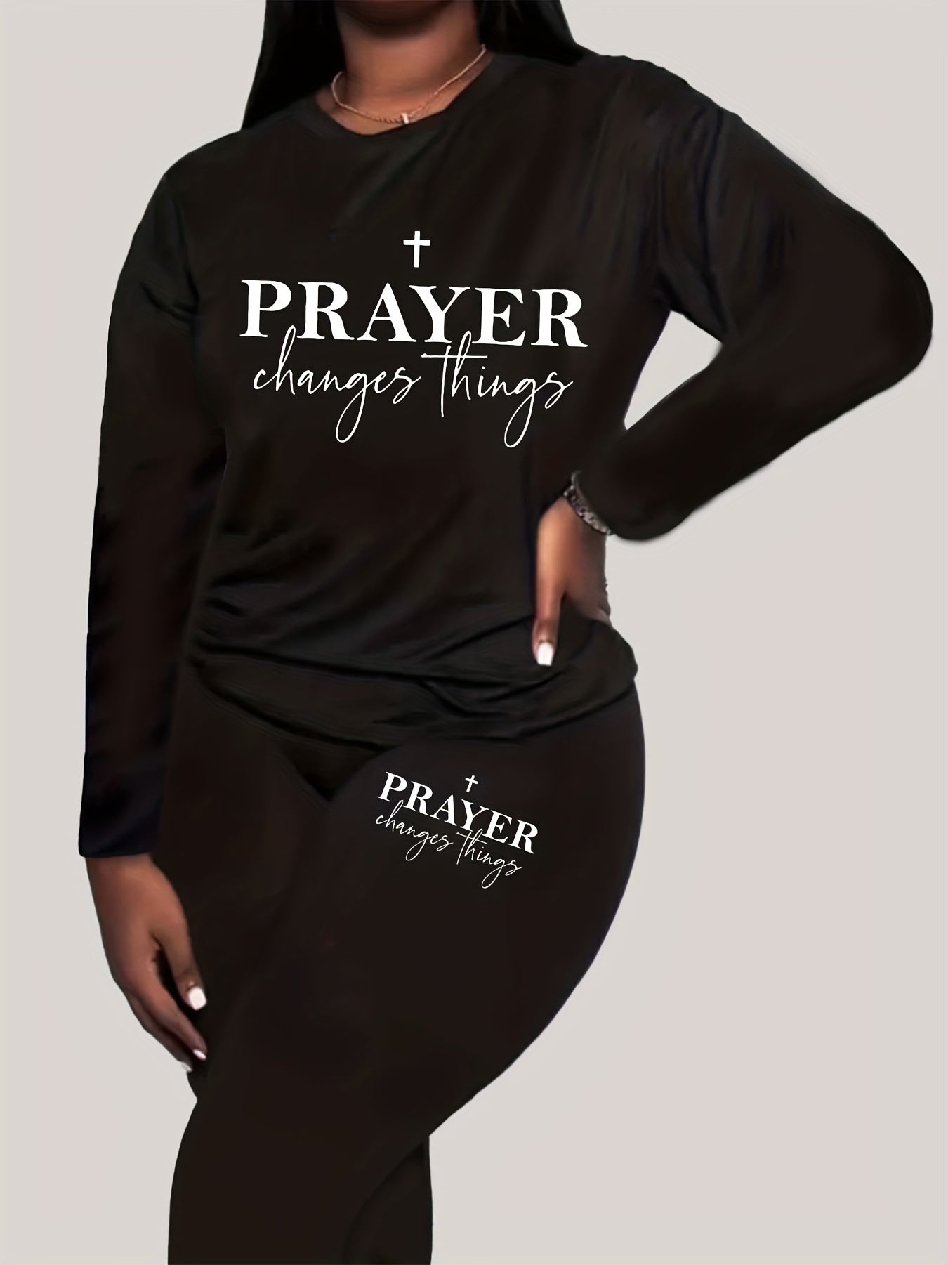  2 Piece Set Women's Slogan Print Top & Leggings Outfit