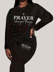 2 Piece Set Women's Slogan Print Top & Leggings Outfit