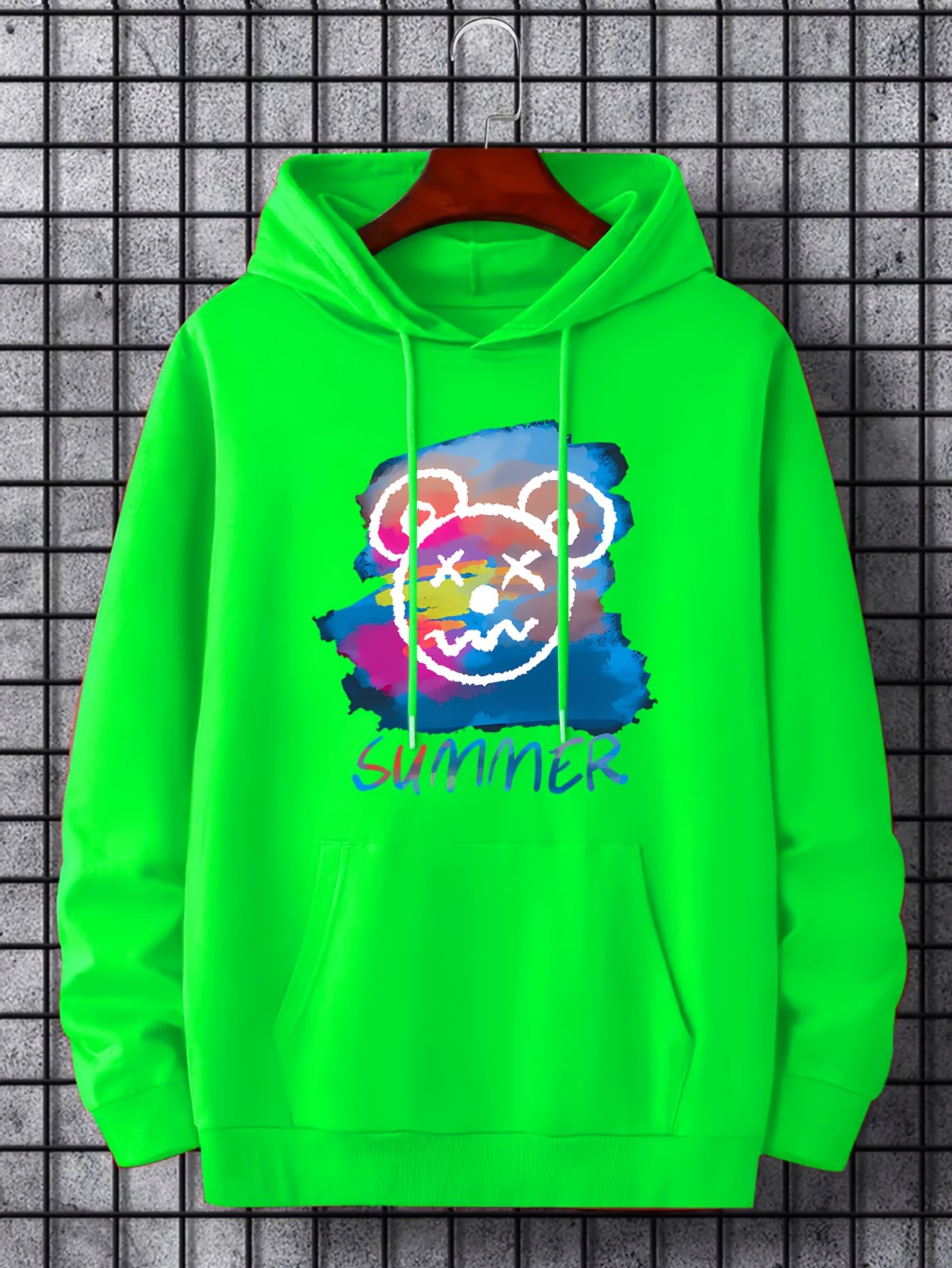 Bear Print Hoodie Men's Casual Graphic Pullover Sweatshirt