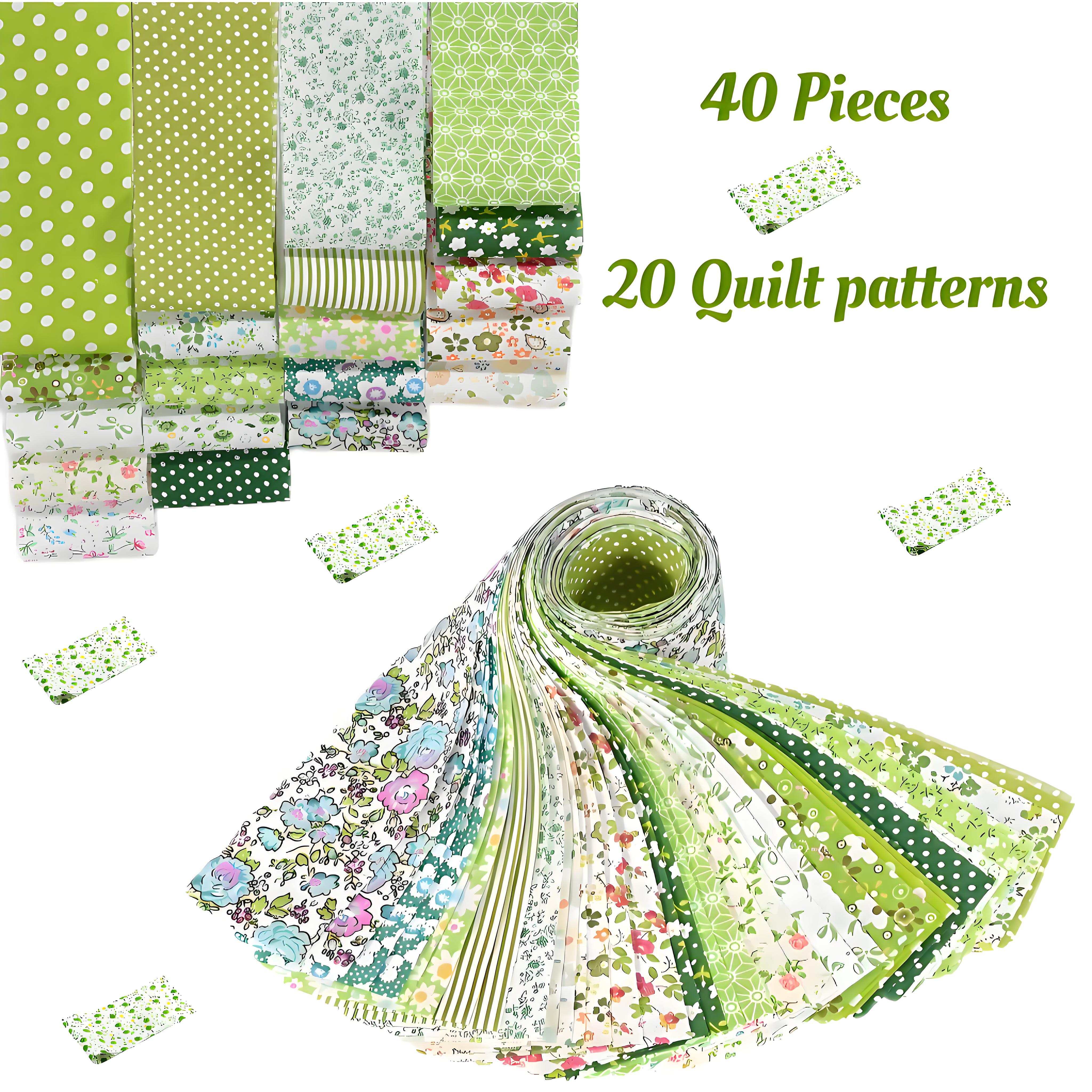 40pc Green Quilting Fabric Strips - Floral & Polka Dot Patterns - DIY