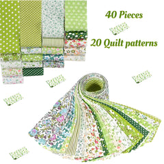 40pc Green Quilting Fabric Strips - Floral & Polka Dot Patterns - DIY