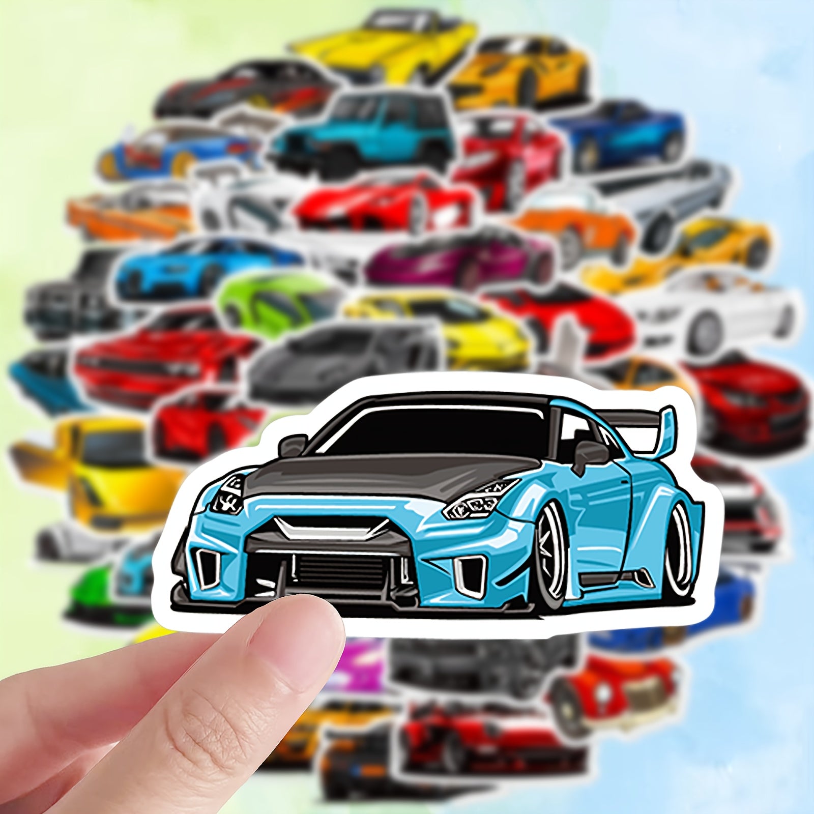 50 Reusable Racing Car Doodle Stickers Vibrant Designs Self Adhesive