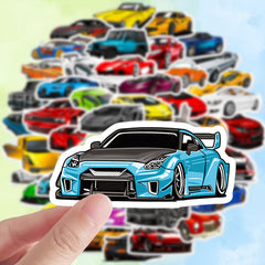 50 Reusable Racing Car Doodle Stickers Vibrant Designs Self Adhesive