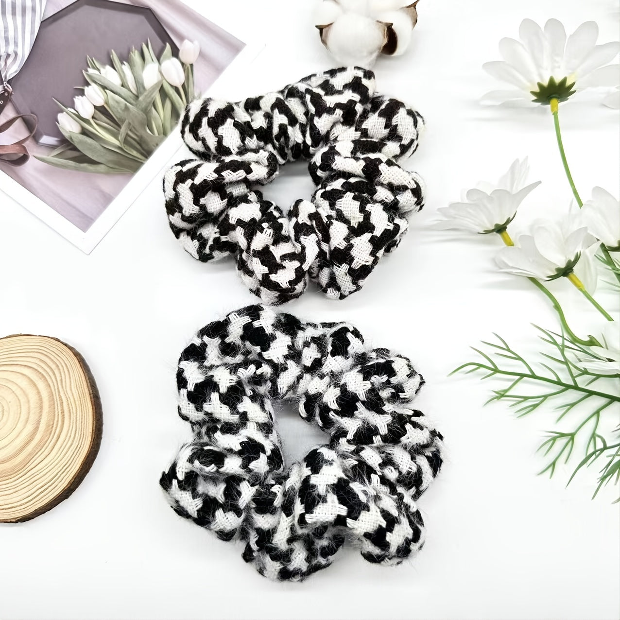 Knit Plaid Hair Scrunchies Ponytail Holders