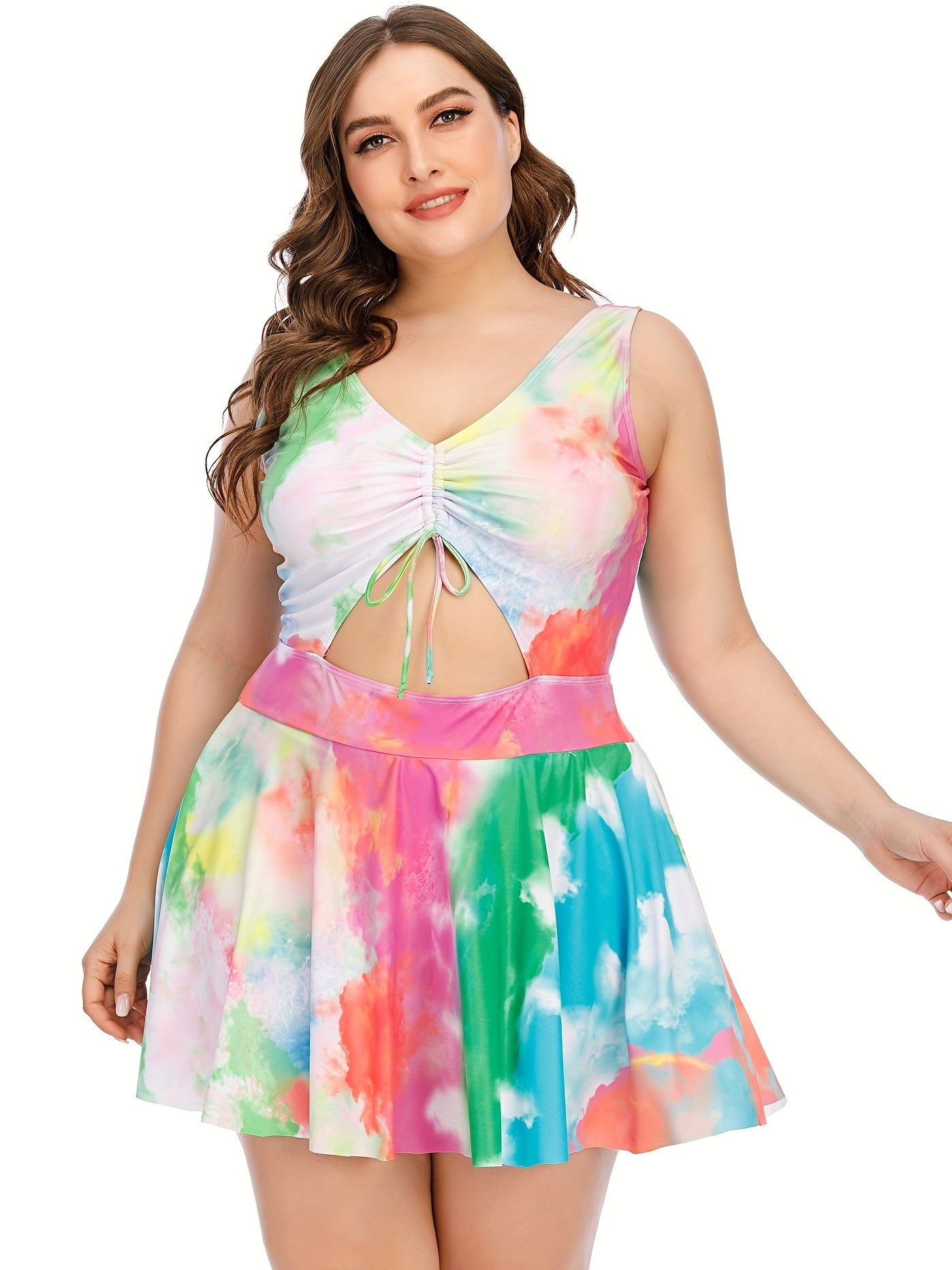  Tie Dye Cut Out One Piece Swimsuit