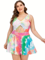  Tie Dye Cut Out One Piece Swimsuit