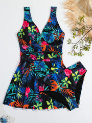  Tropical Print Tank Top & Panties Swimsuit Set