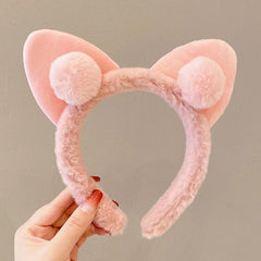 Pink Cat Ears Headband for Face Washing Makeup Shower