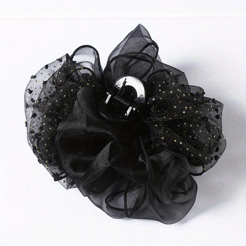 Organza Hair Claw Rhinestone Nonslip Ponytail Holder