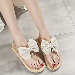 Women's Bow Decor Braided Detail Summer Flip Flops
