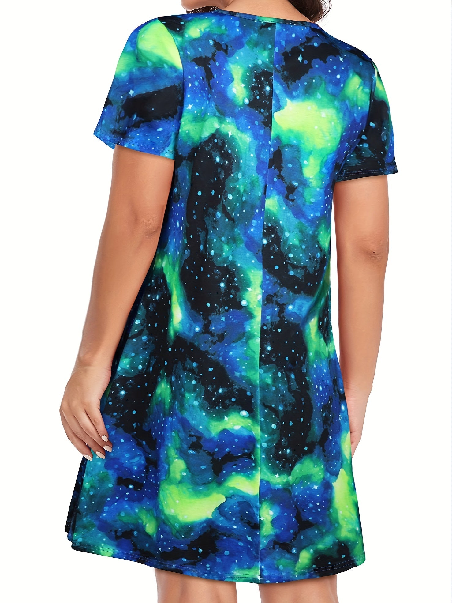  Tie Dye Short Sleeve Round Neck Dress