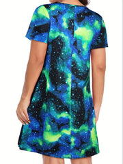  Tie Dye Short Sleeve Round Neck Dress
