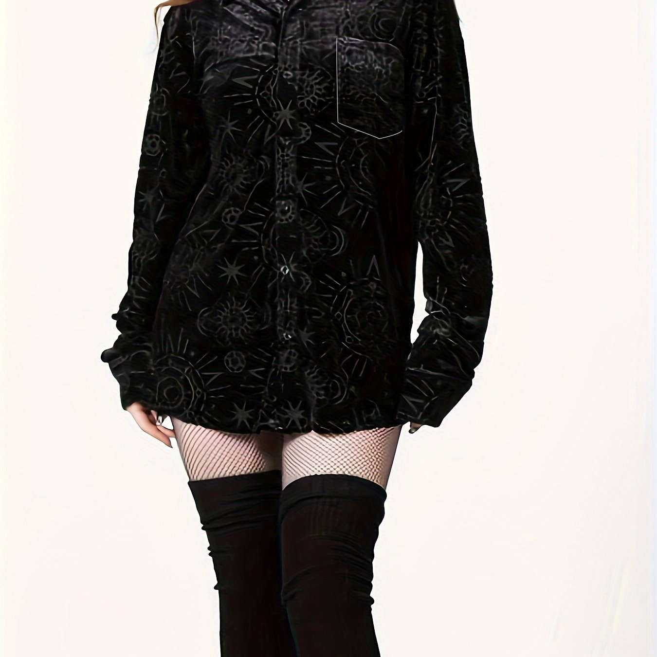  Gothic Blouse Women's Plus Moon Sun Print Long Sleeve Button Up Shirt