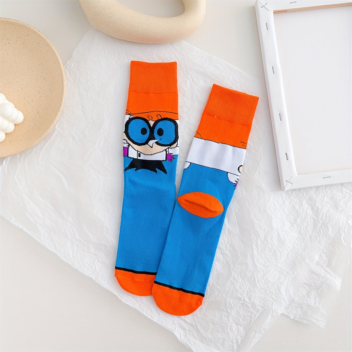 Cartoon Pattern Socks, 2 Pairs Mid Tube Women's Stockings