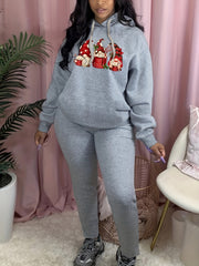  Christmas Dwarf Print Hooded Sweatshirt & Sweatpants Set