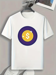 Coin Pattern Print Men's Comfy Sports T shirt Graphic Tee