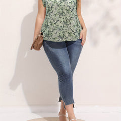  Women's Allover Print Ruched Short Sleeve Top