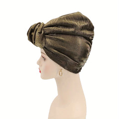 Bright Crinkle Turban Cap Solid Elastic Head Wrap Hijab Hat Ramadan Beanie Chemo