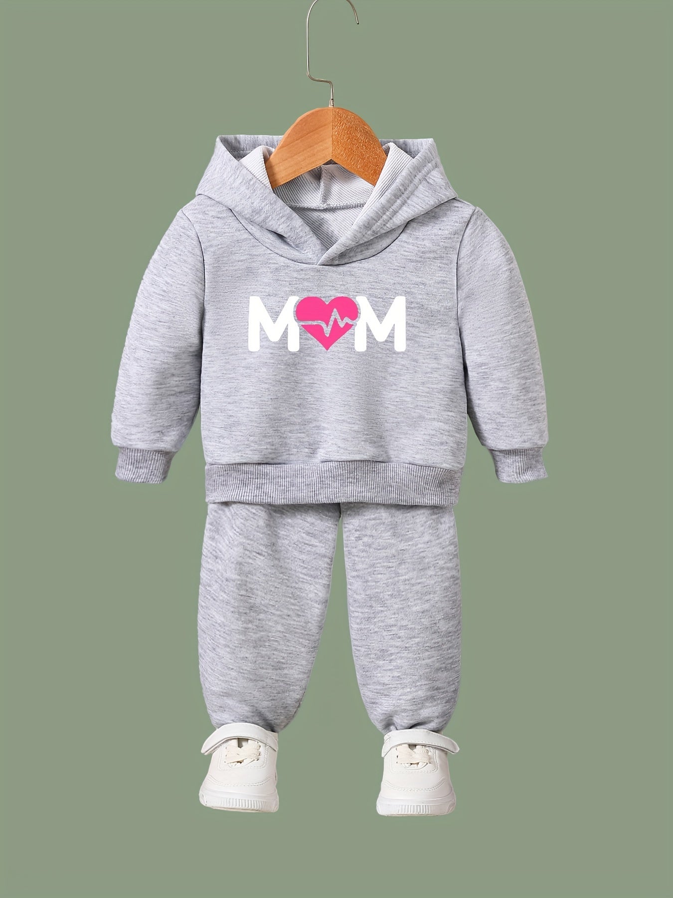 OERYUI 2pcs Heart Graphic MOM Hoodies Pants Set For Kids Spring Fall