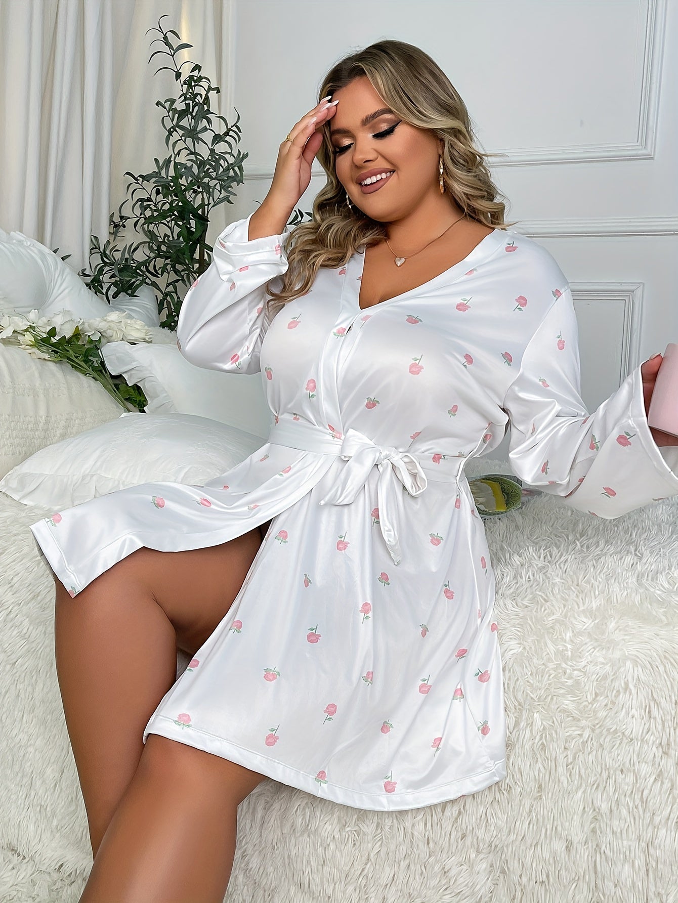  Floral Print Long Sleeve Nightdress