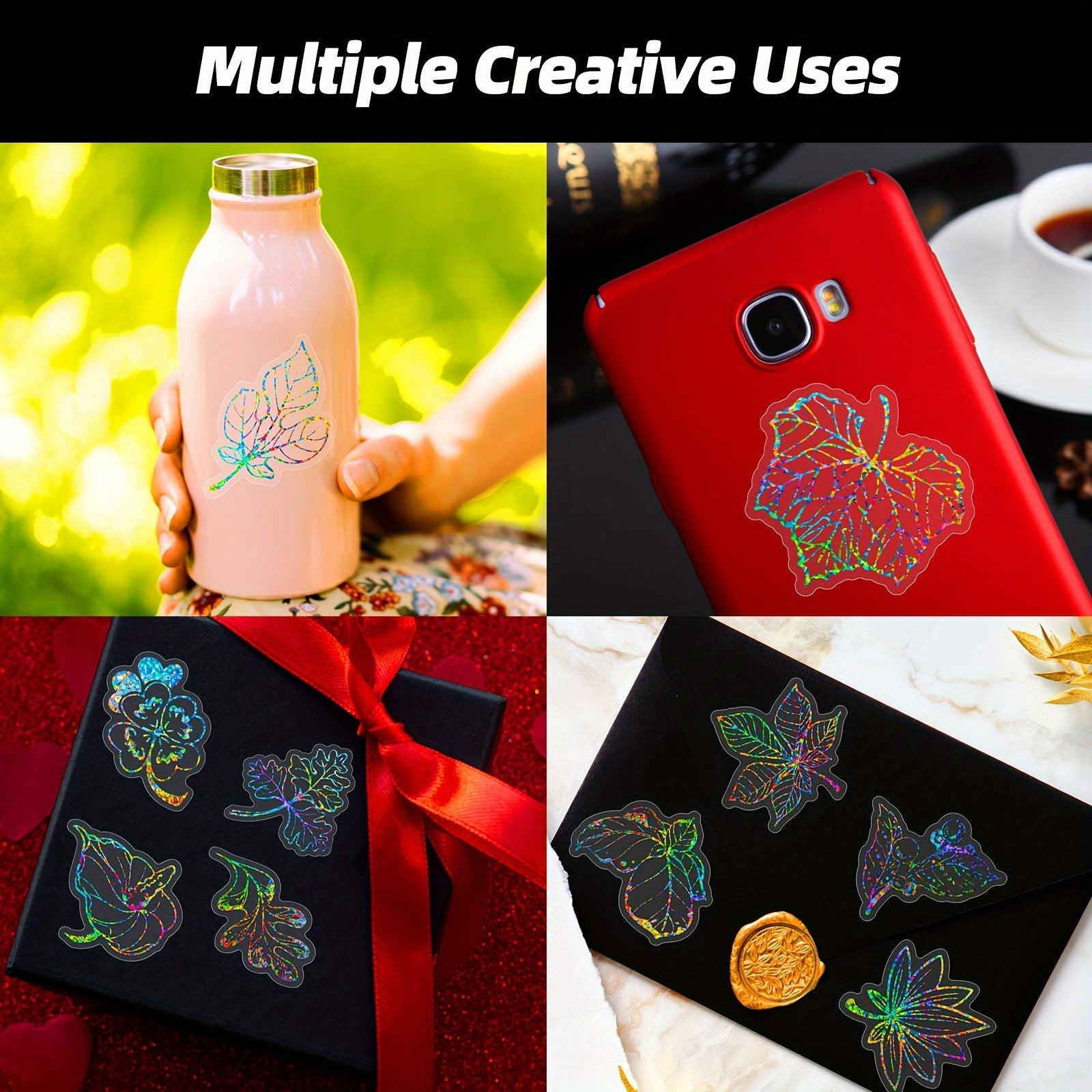 100pcs Holographic Flower & Leaf Stickers for Journals Bikes Helmets
