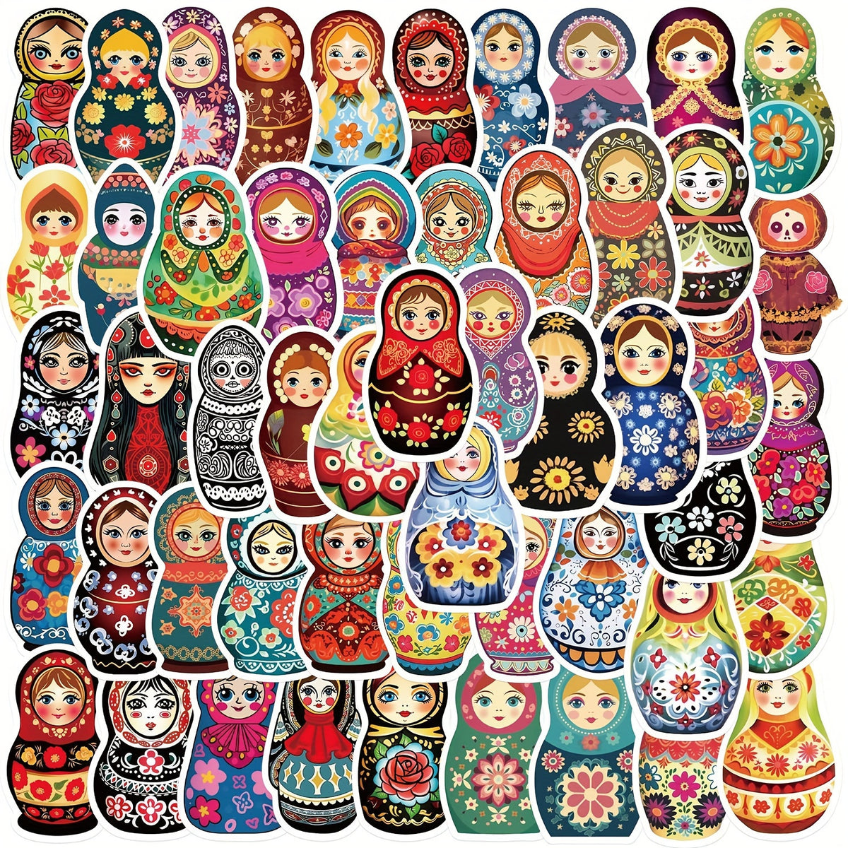 50pcs Matryoshka Doll Series Stickers Waterproof DIY Journal St