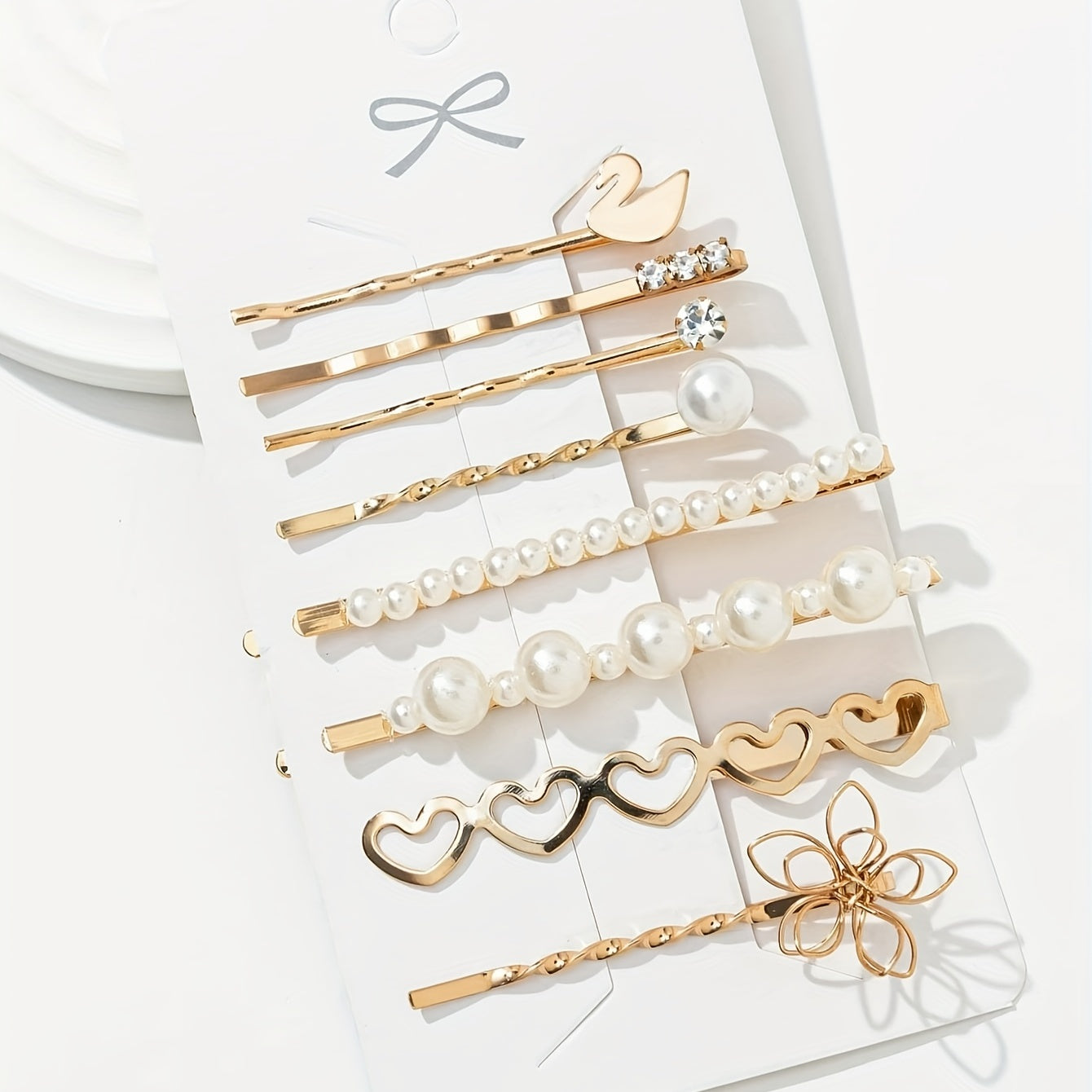 8pcs Pearl Beads Hair Clip Flower Hairpin Barrette