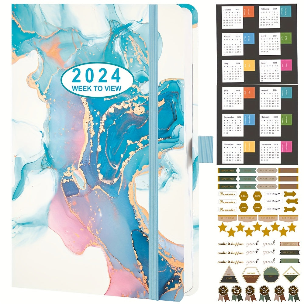 A5 Week To View Diary Jan-Dec Faux Leather Hard Cover Weekly Diary