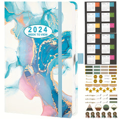 A5 Week To View Diary Jan-Dec Faux Leather Hard Cover Weekly Diary