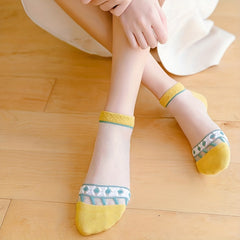 5 Pairs Striped Mesh Socks Comfy & Breathable Sheer Short Socks