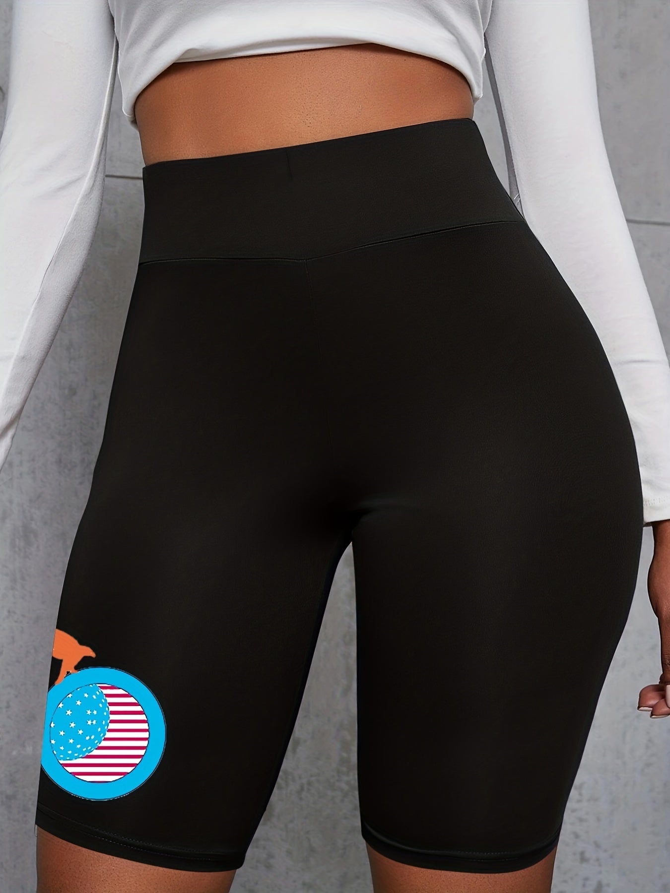  Flag Print High Waist Biker Shorts