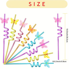 25pcs Reusable Butterfly Straws for Birthday Party with 2 Cleaning Brushes