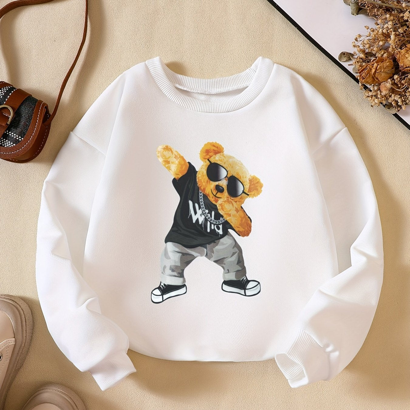 Boys Sweatshirt Crew Neck Long Sleeve Pullover Top Toy Bear Print