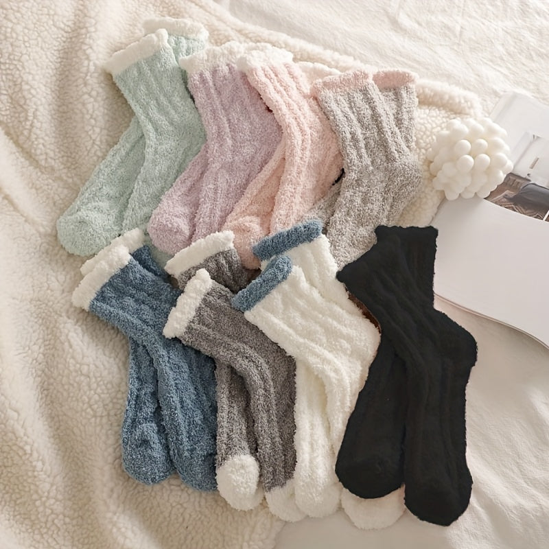 8 Pairs Colorblock Fuzzy Socks - Comfy & Warm Mid Tube Socks