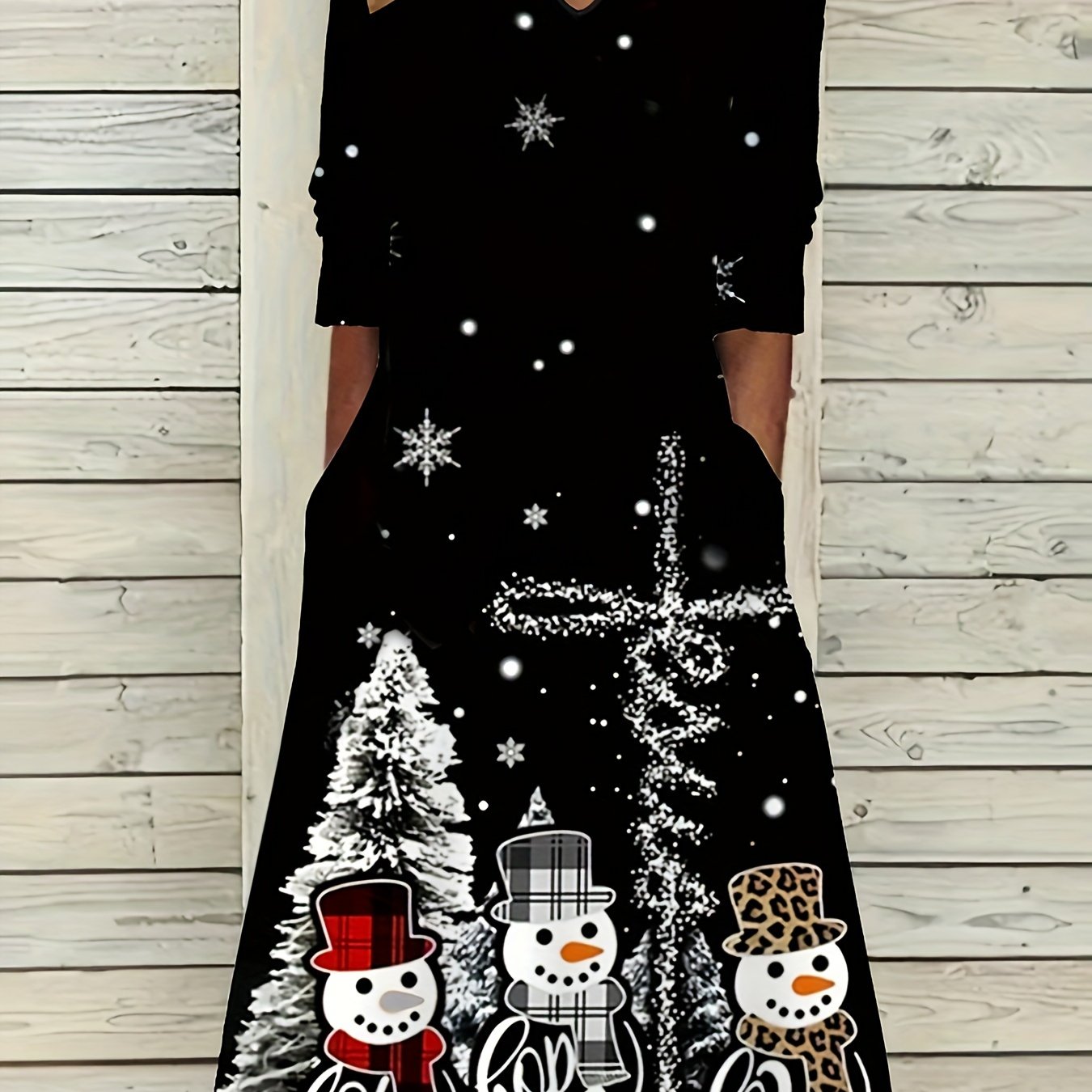  Christmas Casual Dress Women's Plus Graphic Long Sleeve