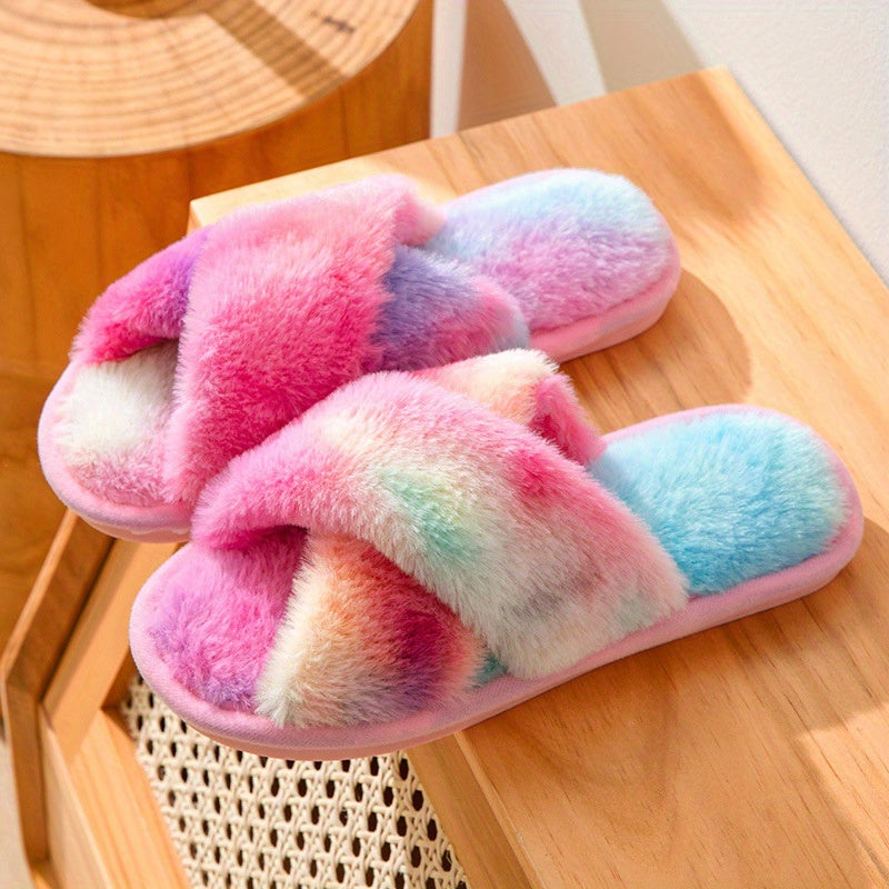 Women's Plush Cross Strap Slippers - Cozy Indoor Shoes
