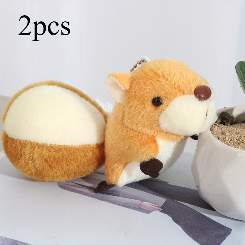 2pcs Cute Squirrel Plush Keychains Soft Animal Toys Brown & Fur for Bags Friends