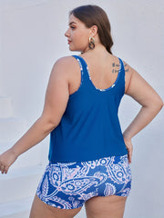 Boho Tankini Set Plus Size Women's Knot Side Tank Top & Paisley Print Short