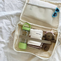 Beige Travel Diaper Bag with Bear Durable Polyester