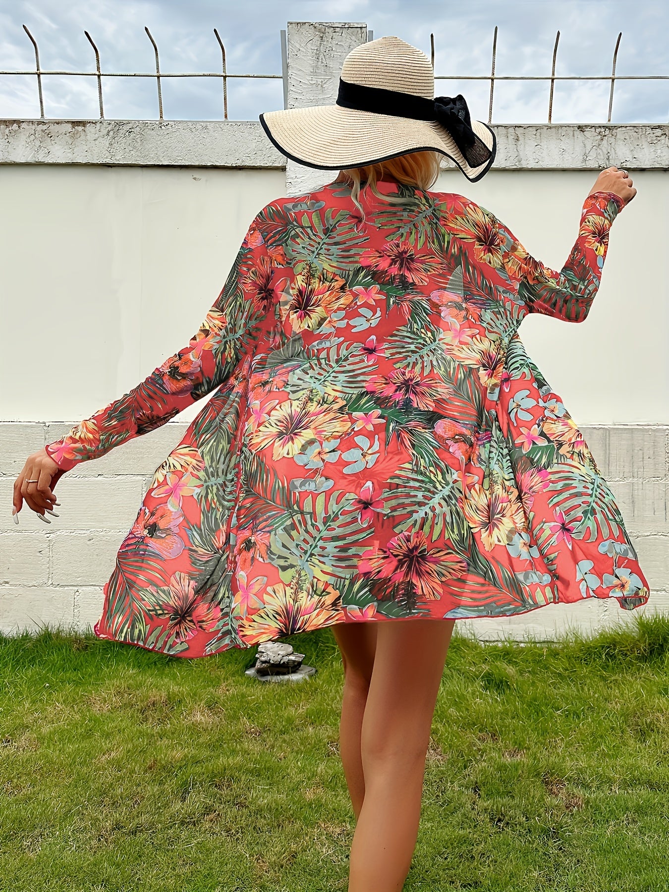 Floral Print High Waist Bikini Set With Cover Up 3 Piece Swimsuit