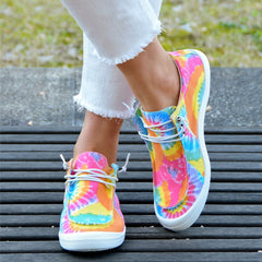 Tie Dye Canvas Casual Sneakers Low Top Lace-Up Women's Shoes