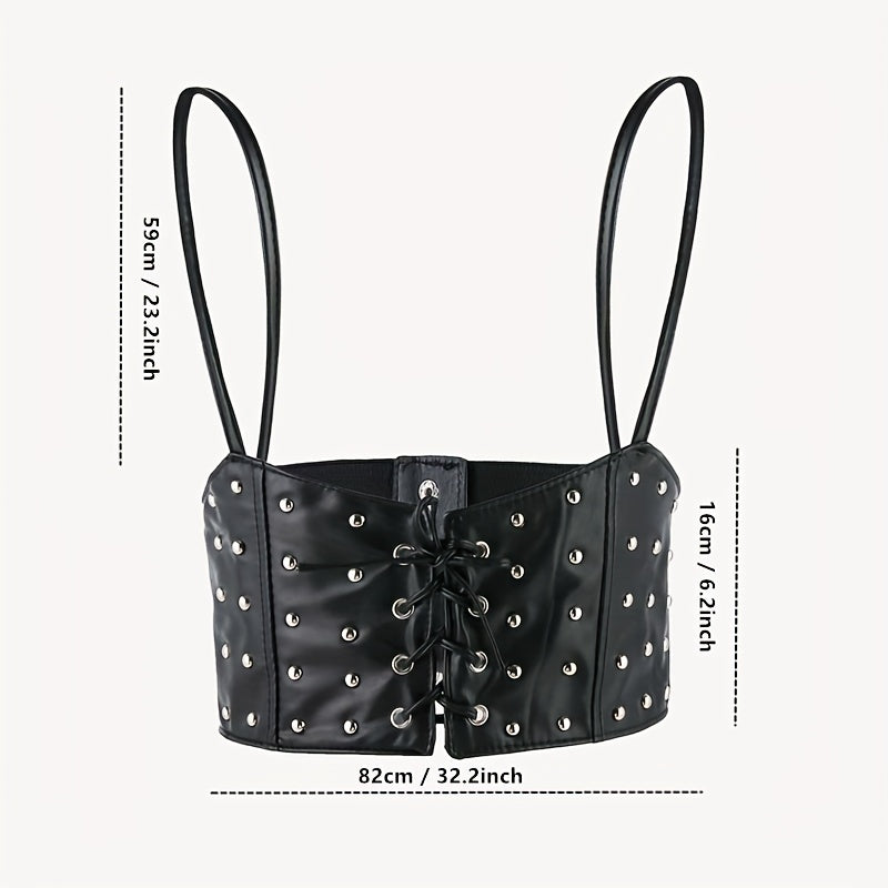 Rivet Lace Up Punk Belt PU Leather Waistband Hip Hop Underbust Gothic Waspie