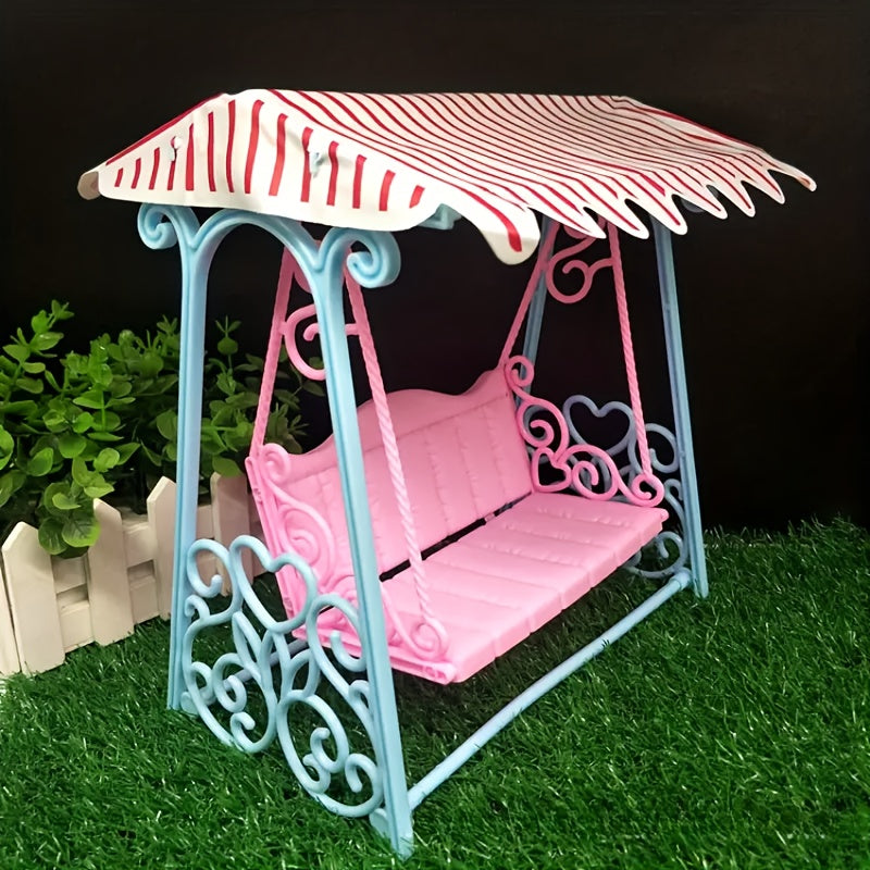 Pink Garden Swing with Striped Canopy Dollhouse Accessory