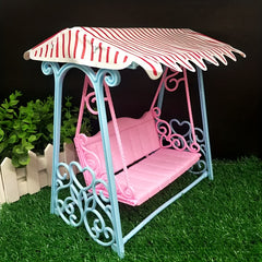 Pink Garden Swing with Striped Canopy Dollhouse Accessory