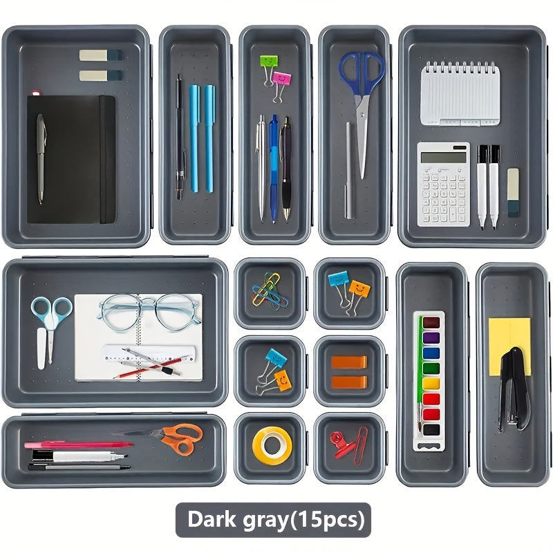 15pcs Interlocking Desk Drawer Organizer Separator