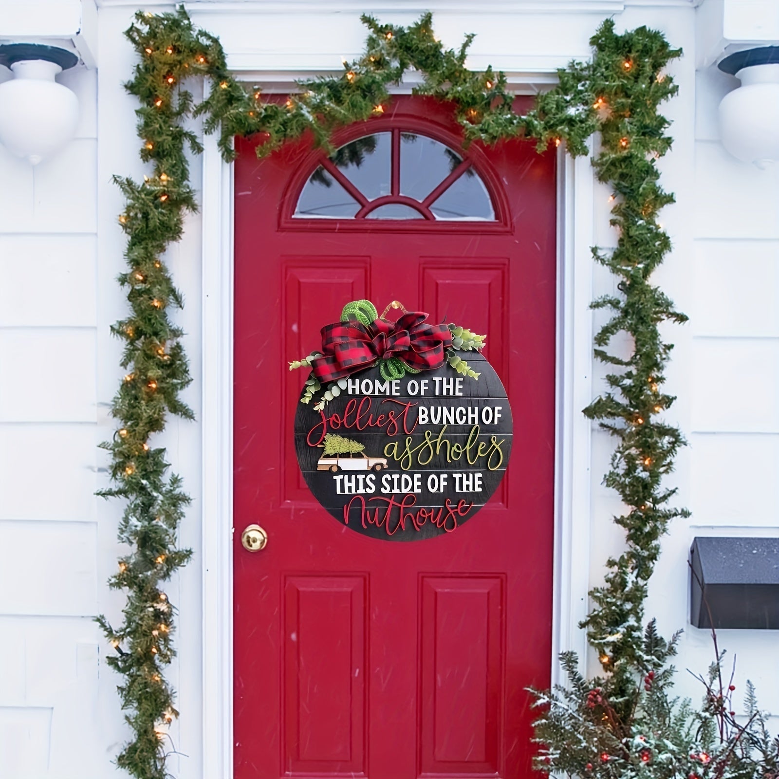 3D Crazy Christmas Holiday Funny Door Hanger Wooden Sign